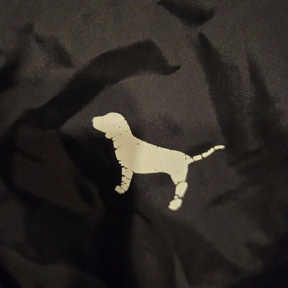 Victoria's Secret PINK Half Zip Jacket M/L Slicker Windbreaker Black Dog Hood - Picture 14 of 14